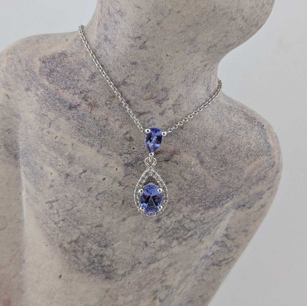 Tourmaline And Moissanite Teardrop Sterling Silver Pendant Necklace - Picture 3 of 5